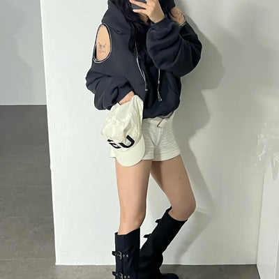 Side Buckle Matte Leather Vintage Long Boots