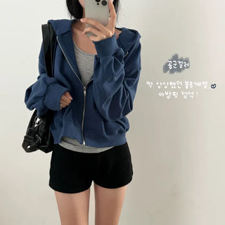 [Essential Item] Daily Simple Avant-Leg Fit Basic Semi-Crop Zip-Up Hoodie (4 Colors)