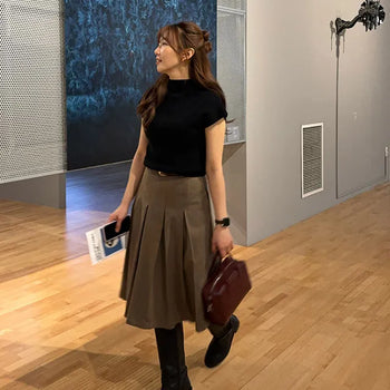 Shine Wool Midi Long Skirt
