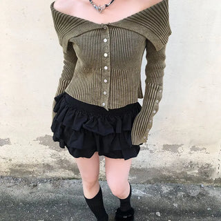 Off-Shoulder Button Knit | Off-Shoulder Button Knit