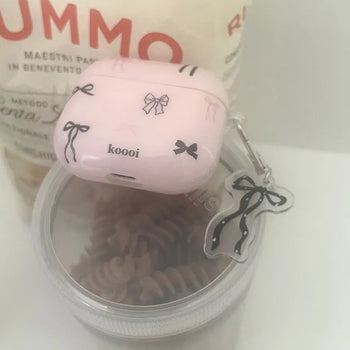 Bikin Black Ribbon Keyring Set Pink AirPods Case