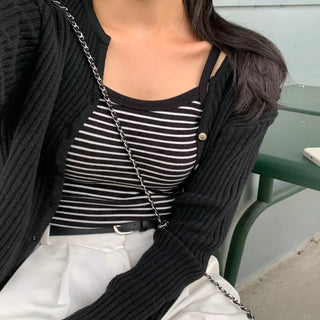 Fix Stripe Ribbed Sleeveless Top