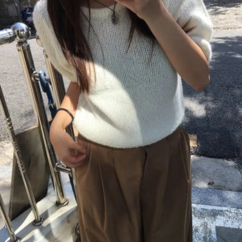 Puff Two-Way Neck Short Sleeve Knit