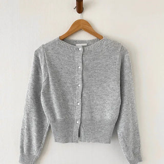 Clean Knit Cardigan   Semi-cropped Autumn Transitional Cardigan, Gray Cardigan, Delicate Fit Long Sleeve Cardigan