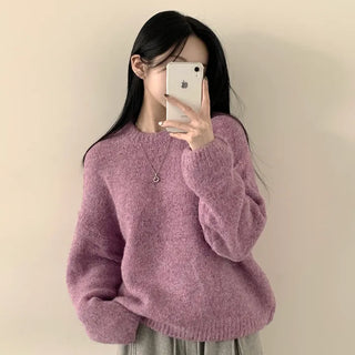 Soft as cotton candy, thick alpaca cashmere wool round loose fit long sleeve knit