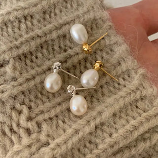Pebble Natural Freshwater Pearl Silver Earrings