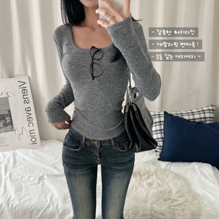 [Burnout Look/Arm Cover] Glam Basic Deep U-Neck Slim Modal Long Sleeve T-Shirt (6 colors)