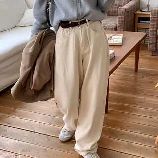 Scramble Loose Wide Straight Fit Long Cotton Pants Spring Maxi Length Cotton Pants for Tall Women Wedding Guest Look