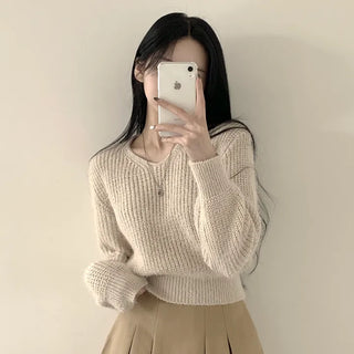 Lovely Mood, Angora V-neck Crop Long Sleeve Knit