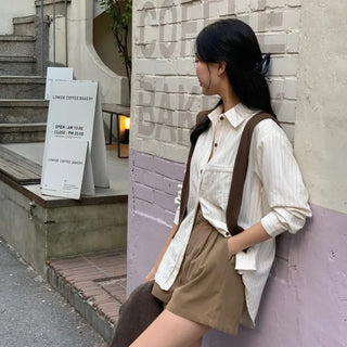 Monne Striped Oversized Shirt Shoulder Shawl Set