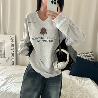 [Oversized] Color-block V-neck Sweatshirt (3 colors)