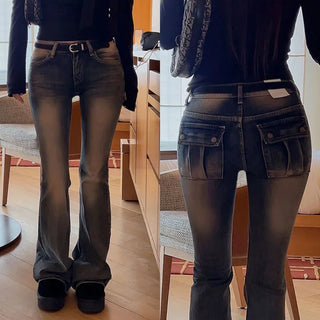 Camel washed low bootcut pants