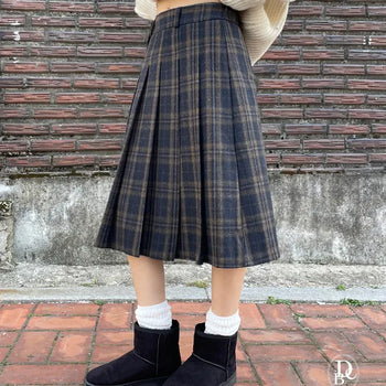 Fren Wool Check Pleated Skirt