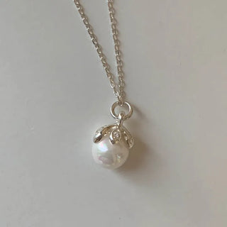 Pearl Fruit Cubic Pendant Silver Necklace