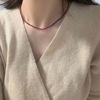 Black and Red Layered Silver Necklace