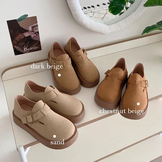 Suede Loafers Platform Boston Buckle Block Heel Height-Increasing Flats Clogs Sneakers