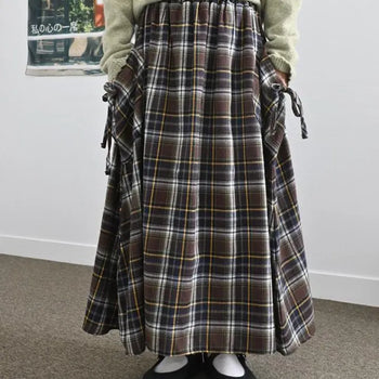 Toe check ribbon pocket long skirt