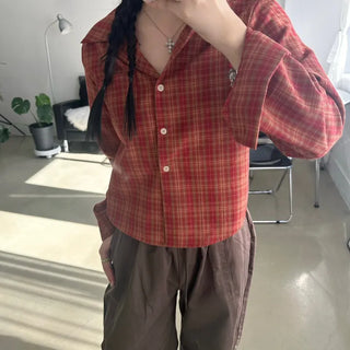 Kendall One-Pocket Check Slim Shirt Vintage Check Semi-Crop Transitional Layering Shirt
