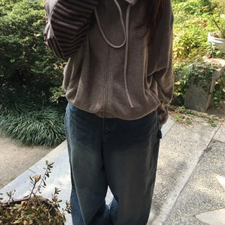Striped Sleeve Zip-up Hoodie
