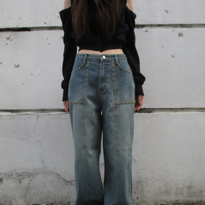 Studded wide denim pants