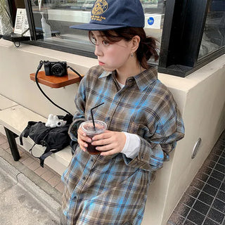Tommy Nerd Me Check Shirt Autumn Oversized Big Size Loose Fit Pocket Unisex Layered Couple Look Shirt