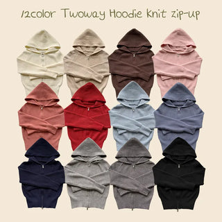Cute Oversized Fit, Two-Way Hooded Cropped Zip-Up Knit Cardigan