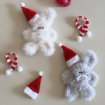 Christmas Doll Keychains  Bag Keychains Couple Friendship Items Christmas Gifts Ribbon Santa Teddy Bear Puppy Cat Keychains Handmade Doll Keyholders Bag Charms
