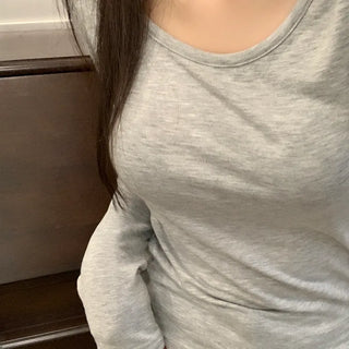 Winter U-neck Basic Fleece-lined Long Sleeve T-shirt