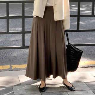 Back Elastic Pintuck Pleated Long Skirt
