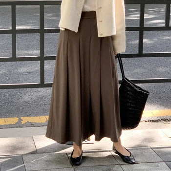 Back Elastic Pintuck Pleated Long Skirt