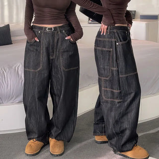 Curial Big Pocket Raw Denim Wide Pants [Back Elastic Waist]