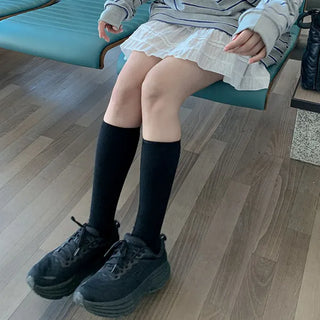 Long Layered Plain Ribbed Long Socks Cotton Socks