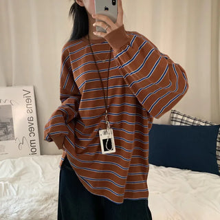 [Satisfying in Person] Multi Loose Oversized Striped Long Sleeve Inner Tee (4 Colors)