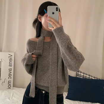 [Muffler Set] Delicate Lip Neck Off-Shoulder Wool Knit (5 colors)