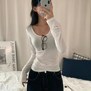 [Fleece-lined Version/Slim Fit] Basic Round Plain Long Sleeve Tee for Autumn/Winter Inner Layering (7 colors)