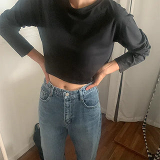 Eti Modal Cotton Basic Semi-Crop Long Sleeve T-shirt