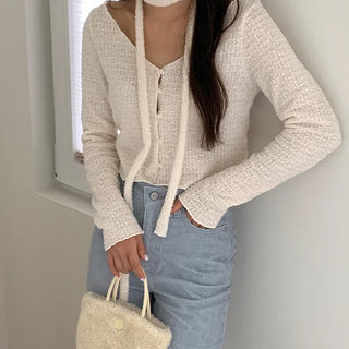 Sable Terry Boucle Choker Scarf Cardigan Set