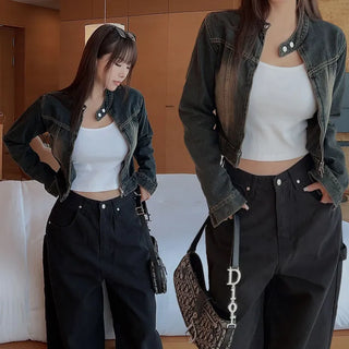 Perian washed cropped denim jacket