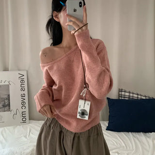 [Cinched Waist] Cashmere Asymmetrical Off-Shoulder Knit (5 colors)