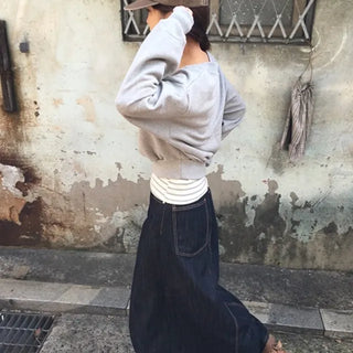 Non-fade denim long skirt