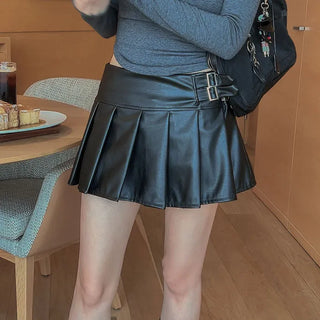 Kaiden leather pleated skirt