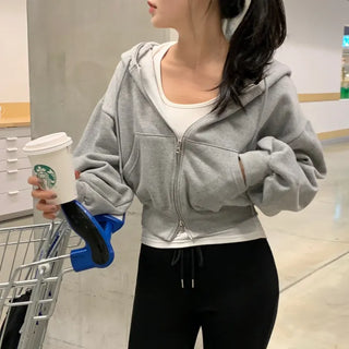 Canvas Brushed Terry Two-Way Cropped Zip-Up Hoodie