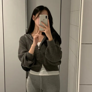 Itplan Ribbed Knit Zip-Up Cardigan