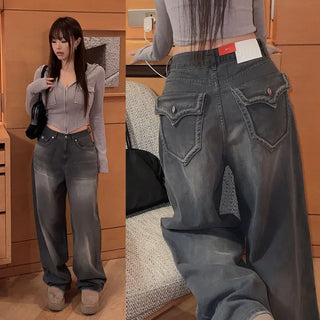 Pokelin Washed Semi-High Wide Pants