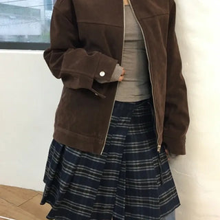 Pleated Check Wrap Skirt