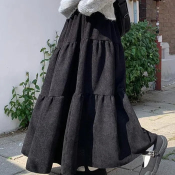Coated corduroy tiered skirt