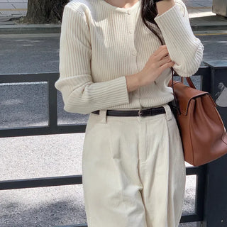Thick Round Ribbed Knit Cardigan
