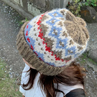 Nordic Bold Wool Beanie Ribbed Jacquard Snowflake Indian Pattern Knitted Hat Short Beanie