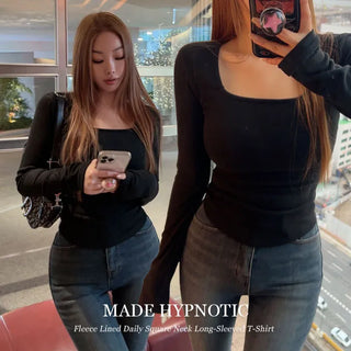 [MADE: In-house Production] Pokdak Daily Square Neck Long Sleeve T-shirt [Double Fleece Lined]