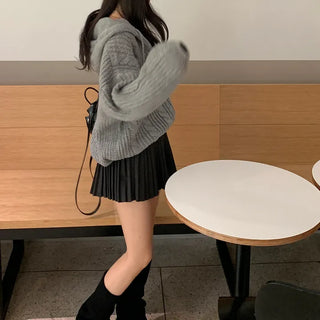 Wool Cable Knit Zip-up Hoodie